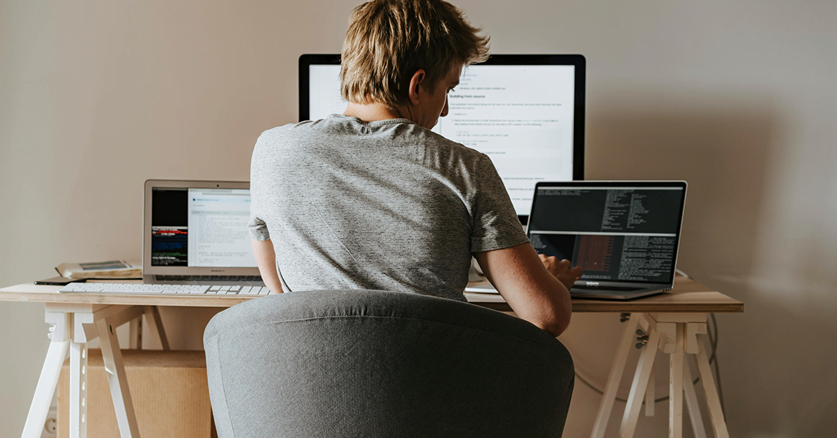A young man working from home