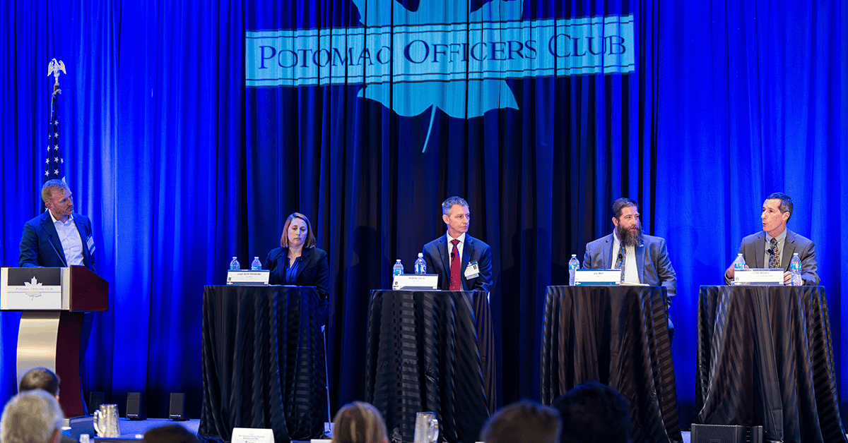 Army APNT CFT Director Michael Monteleone to Speak at 2024 Army Summit - top government contractors Panel speakers at the 2023 Army Summit, (from left to right) Justin Woulfe, Leigh Anne Alexander, Rodney Davis, Jay Meil and Steven Morani