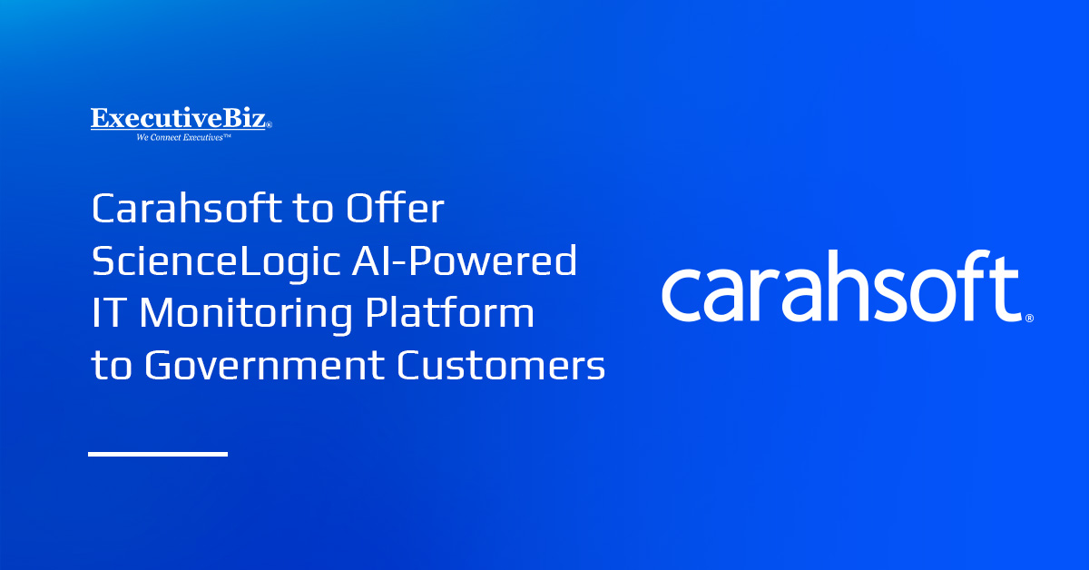Carahsoft logo. The ScienceLogic AI Platform will be made available to gov't customers via a partnership with Carahsoft.