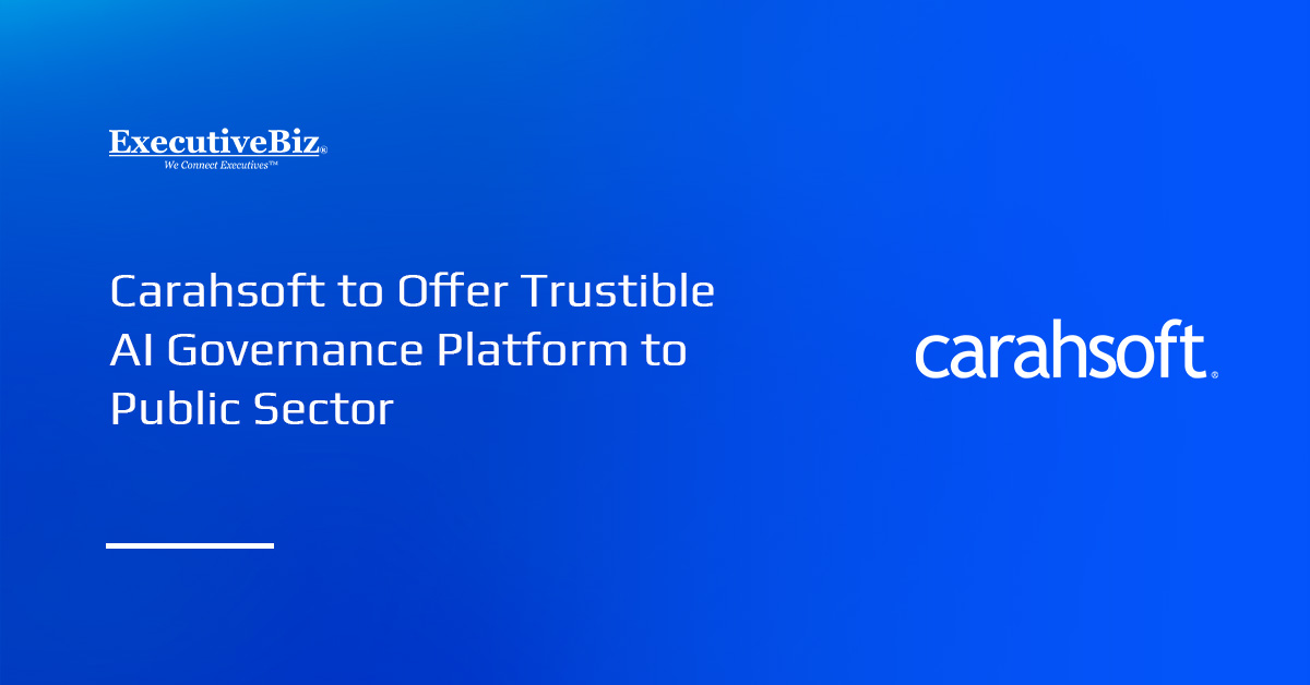 Carahsoft logo. Carahsoft has partnered with Trustible to offer an AI governance platform to the public sector.