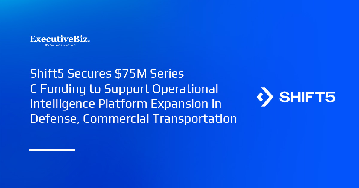 Shift5 company logo. Shift5 reported investments of $75 million during its Series C funding round