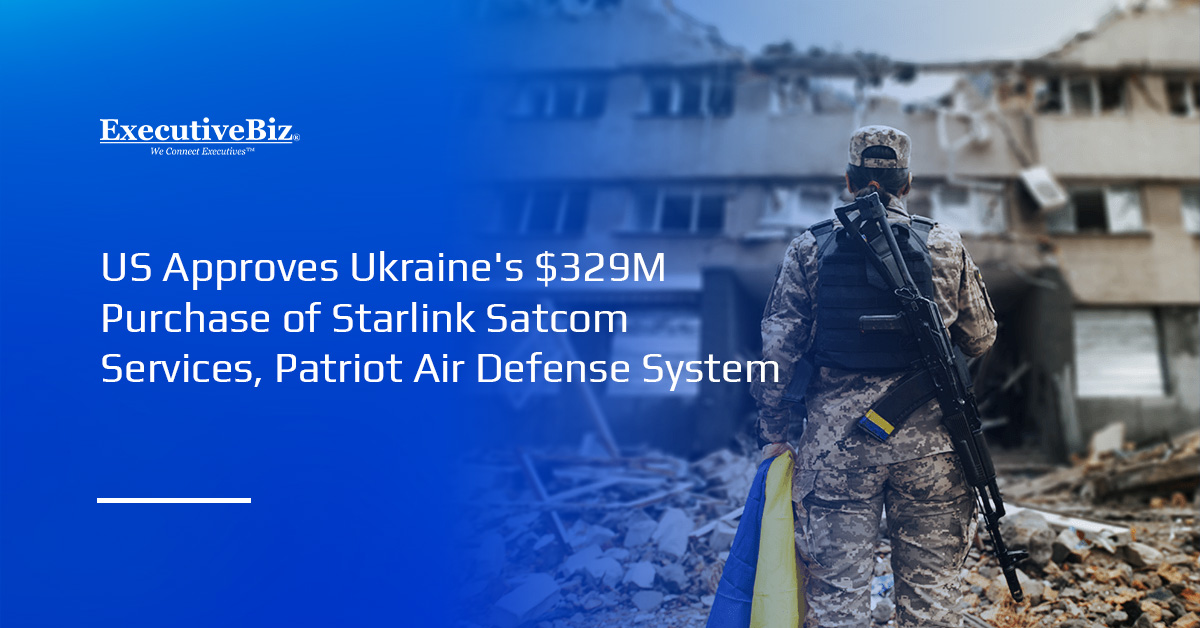 A warfighter holding the Ukrainian flag. Ukraine will purchase satcom services and defense system sustainment support