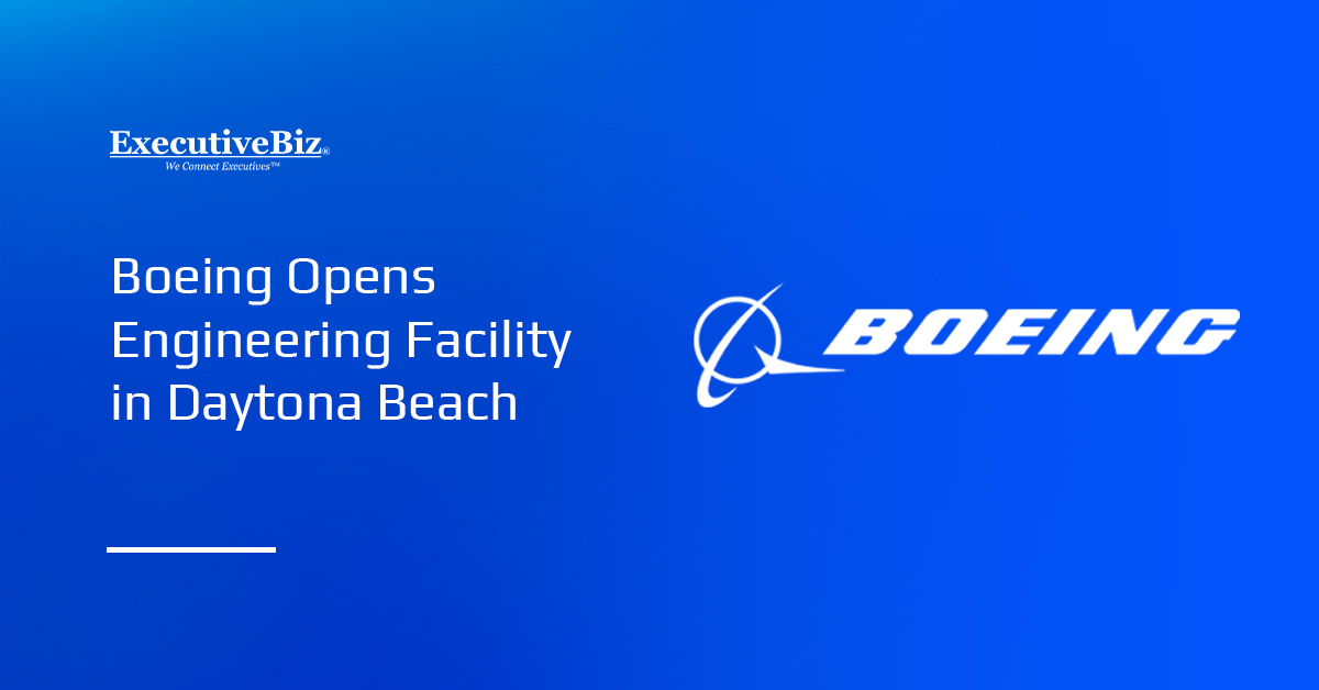 Boeing logo. Boeing opened a new engineering center at the Embry‑Riddle Research Park in Daytona Beach.