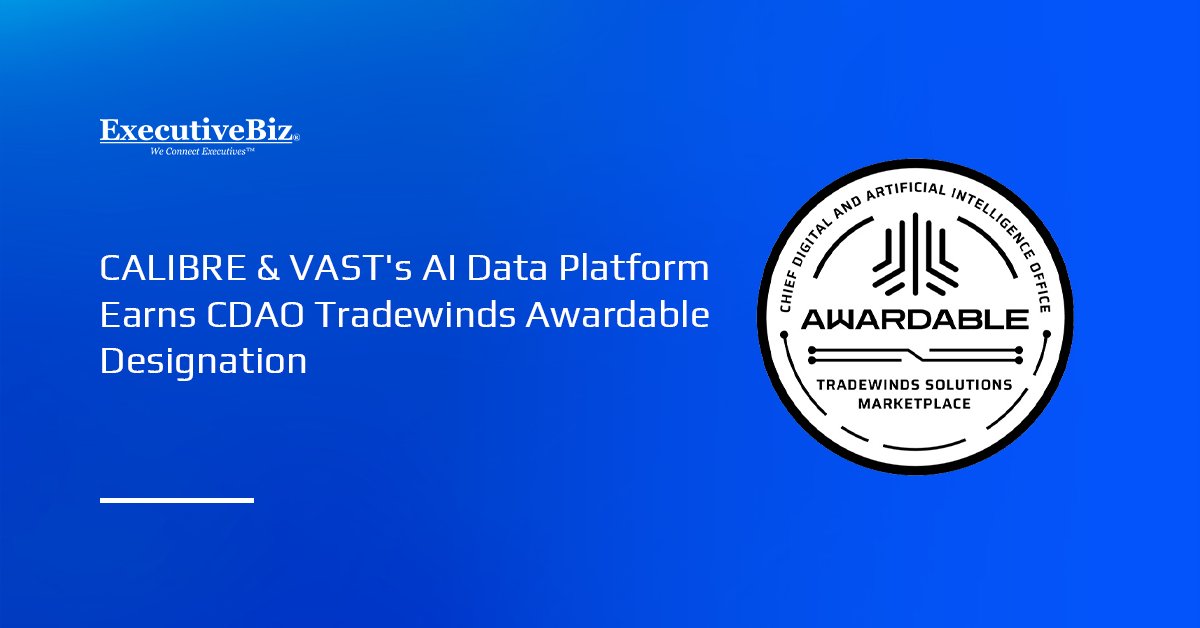 CDAO Tradewinds Logo. CALIBRE and VAST Data earned an "Awardable" status for their AI data platform in DOD’s Tradewinds.