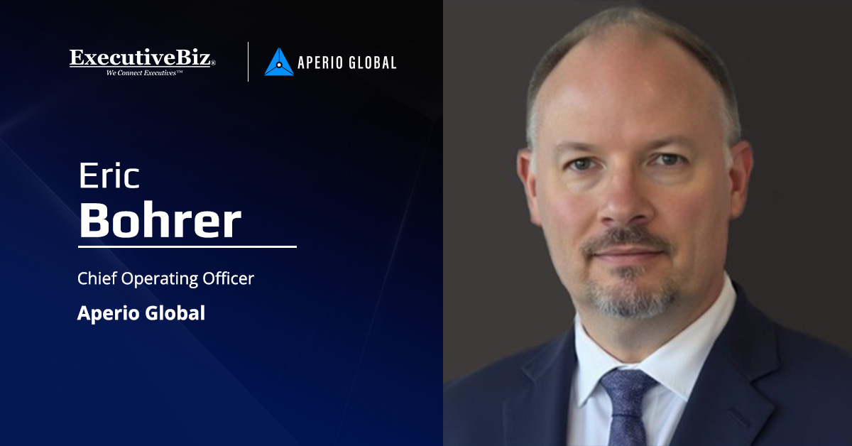 Eric Bohrer headshot. Aperio Global executive's statement on the company's CMMI Level 3 appraisal achievement