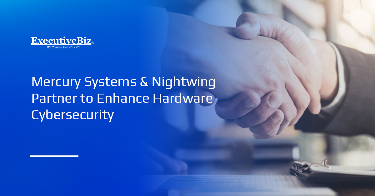 Handshake for partnership. Mercury Systems and Nightwing partnered to enhance defense systems hardware cybersecurity.