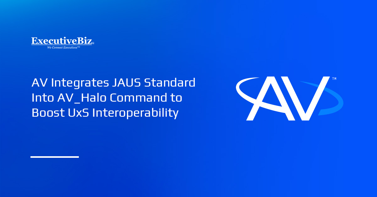AeroVironment logo. AV integrates the JAUS standard into AV_Halo Command to boost UxS interoperability and control.