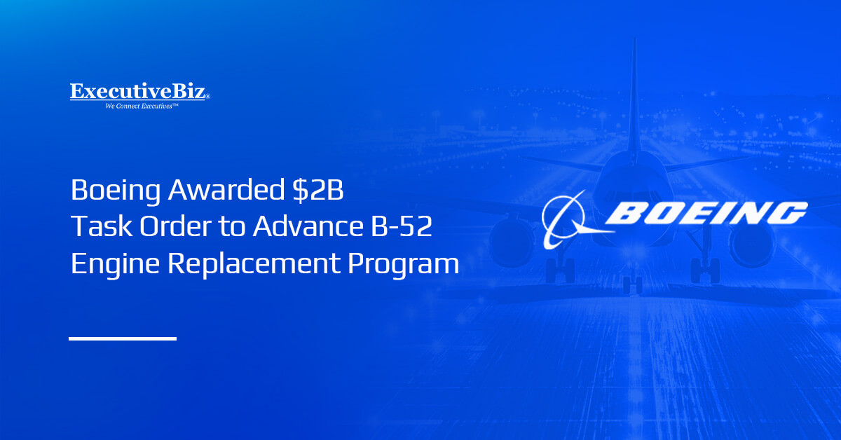 Boeing logo. The Air Force awarded Boeing a $2B task order to advance the B-52 CERP.