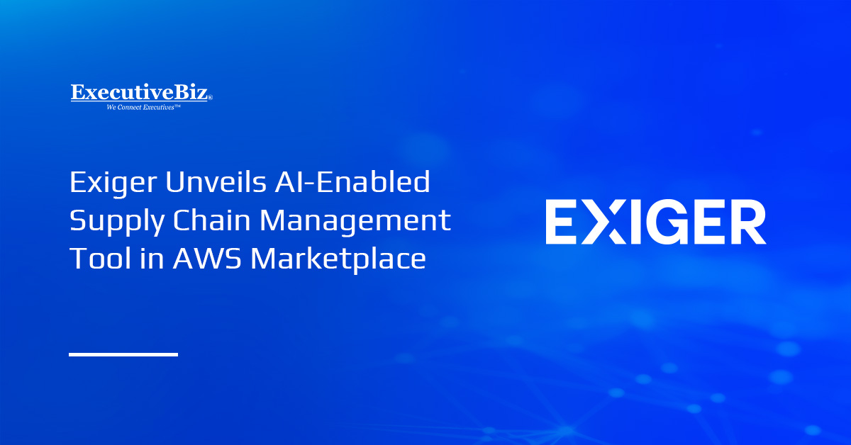 Exiger logo. Exiger has made its AI-enabled supply chain management platform available in AWS Marketplace.