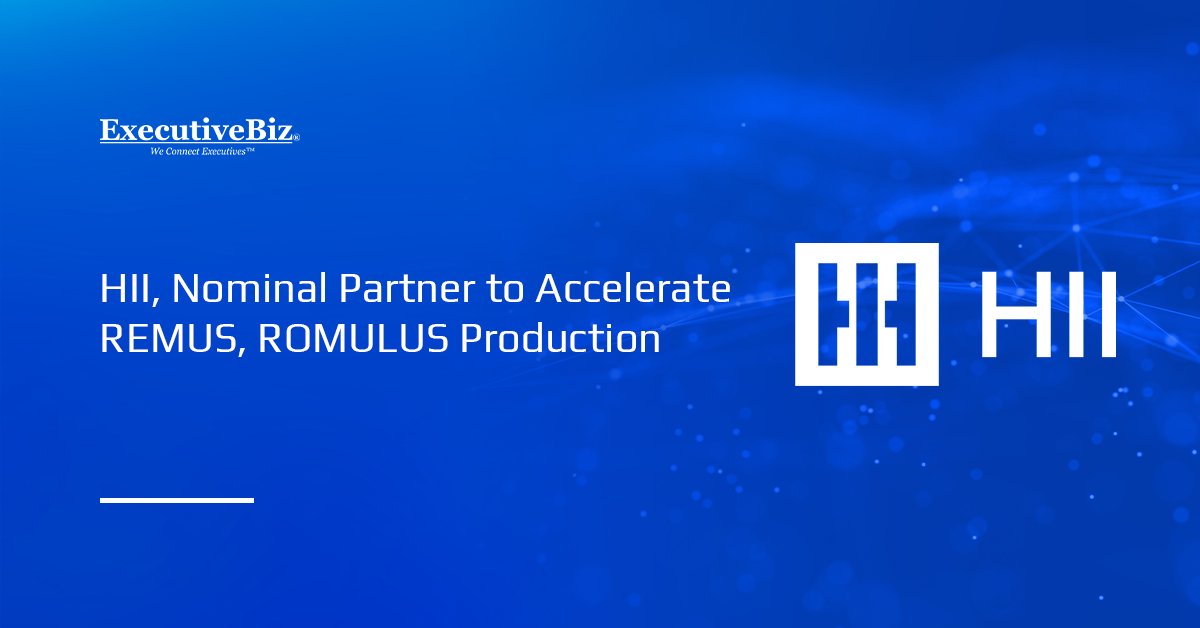 HII logo. HII has partnered with Nominal to accelerate the production of REMUS and ROMULUS.