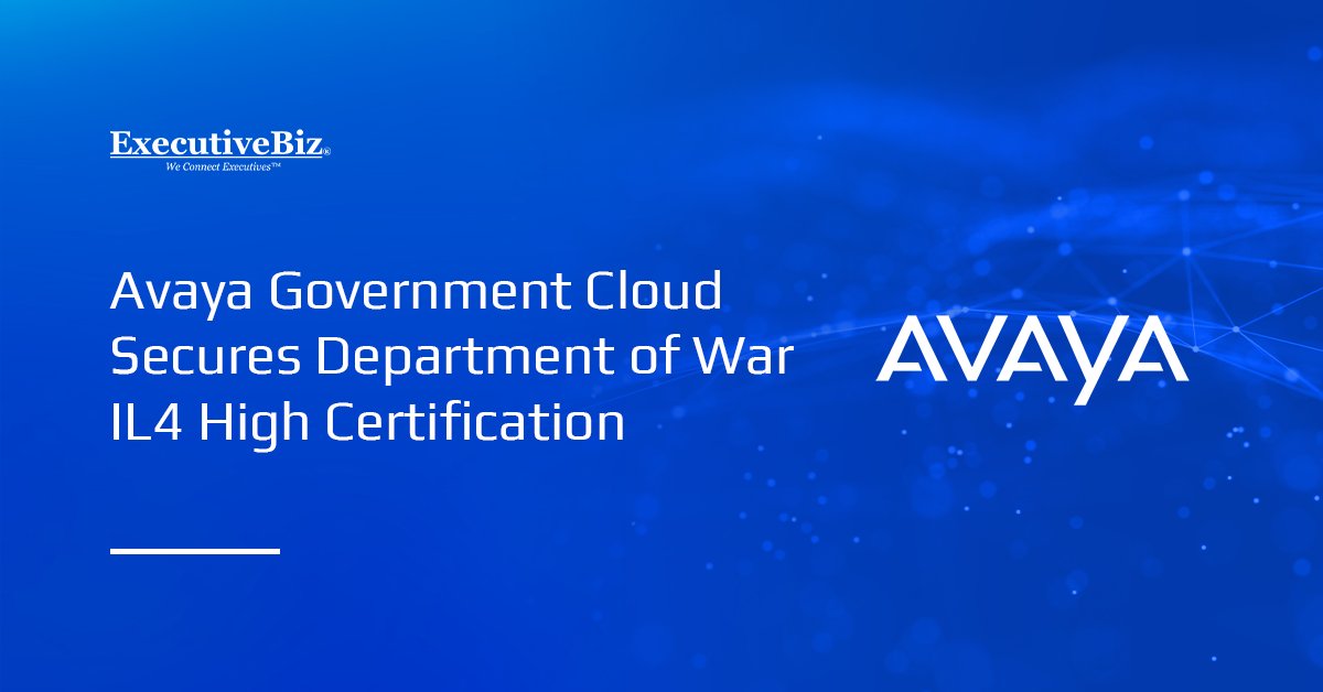 Avaya logo. The company's government cloud offering has received Department of War Impact Level 4 High certification.
