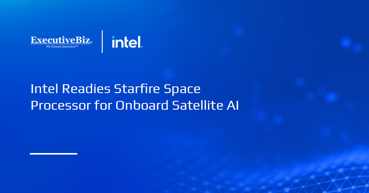 Intel logo. Intel has developed Starfire, a space-grade SoC for onboard artificial intelligence and data processing.